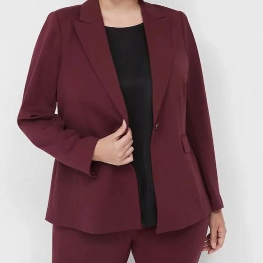 Lane Bryant Single Button Blazer Jacket Womens 26 Maroon Lined Business Casual